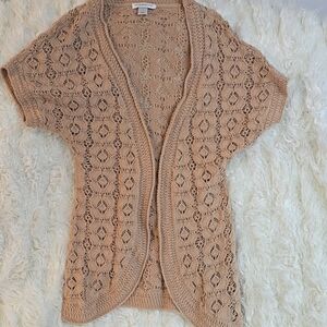 Christopher & Banks Brown Open Front Cardigan with Lace Pattern
